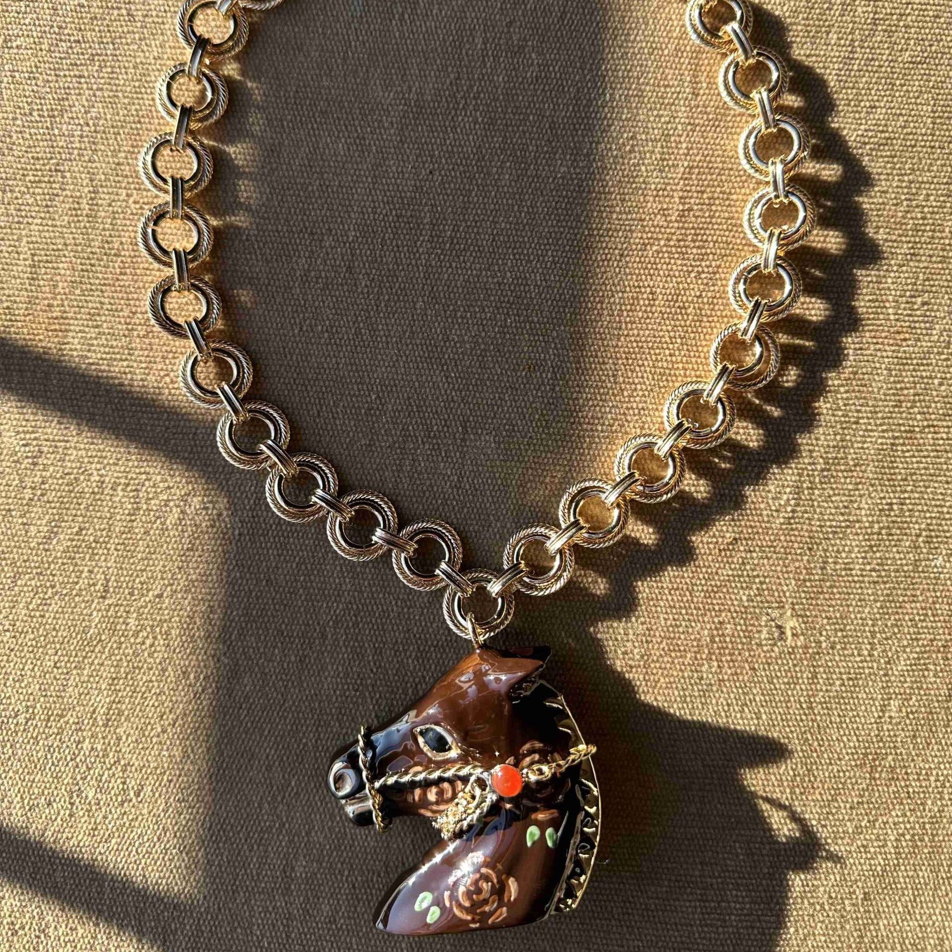 Flowers Brown Horse Pendant