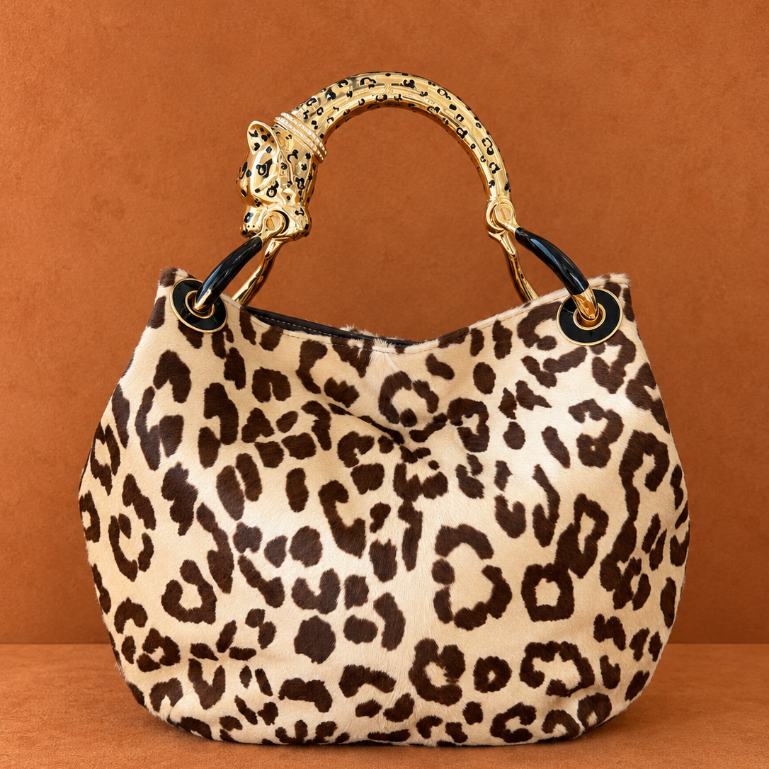 Spotted Ponyhair Baby Bag with Jaguar Handle